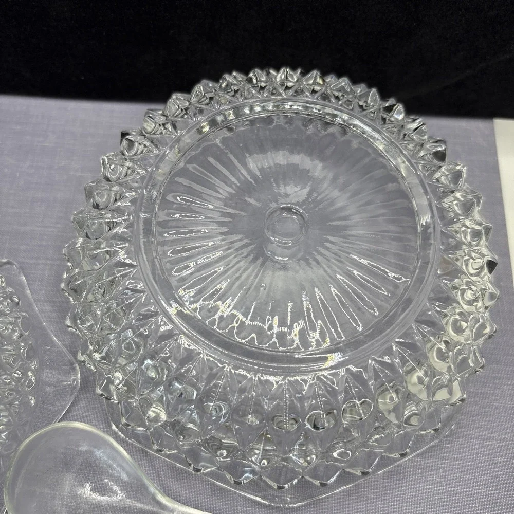 VINTAGE INDIANA GLASS‎ DIAMOND POINT 3 PC MAYO SAUCE SET IN THE BOX